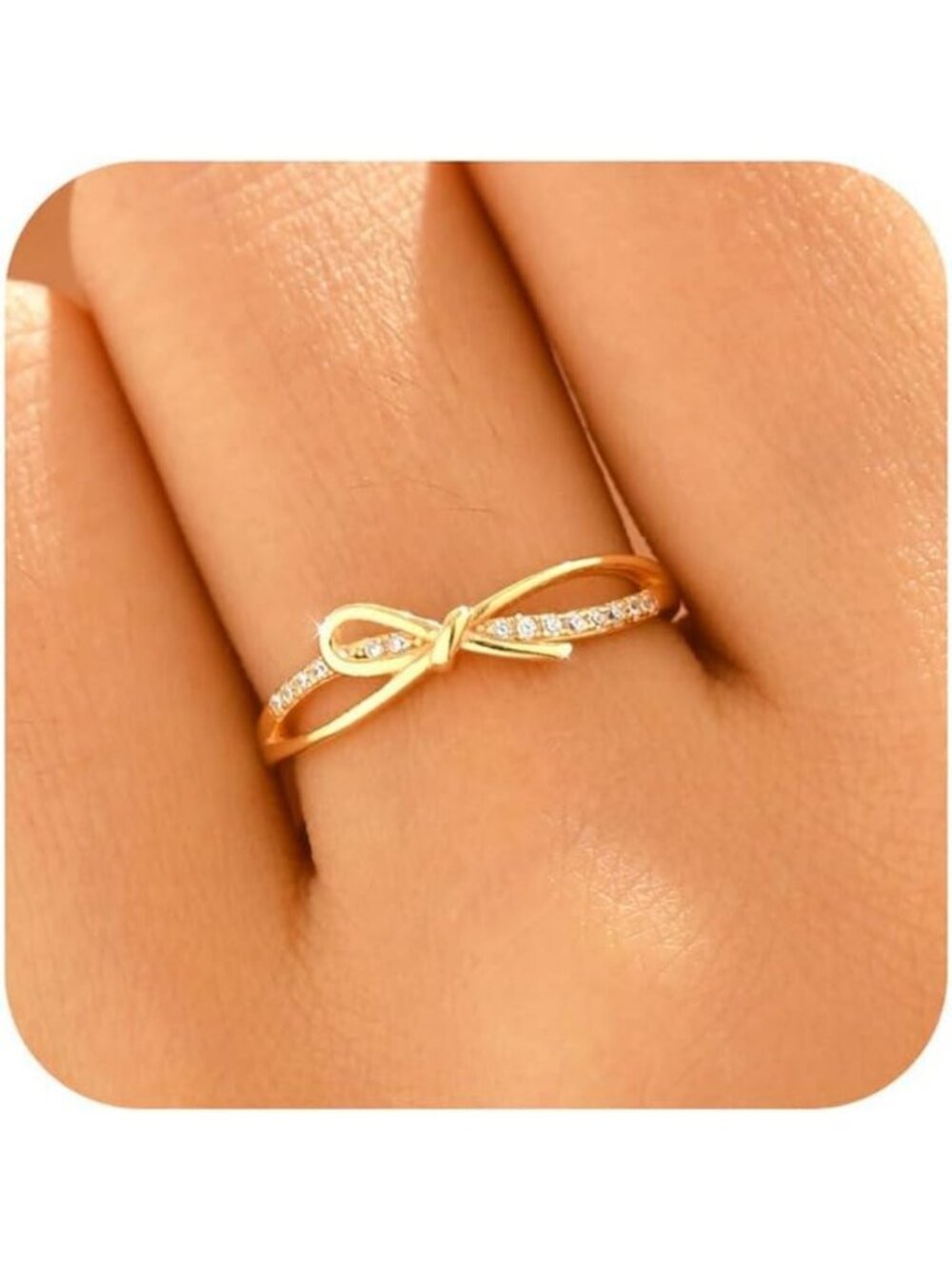 Sterling Silver Adjustable CZ Bow Knot Ring for Women - Elegant Fashion Jewelry
